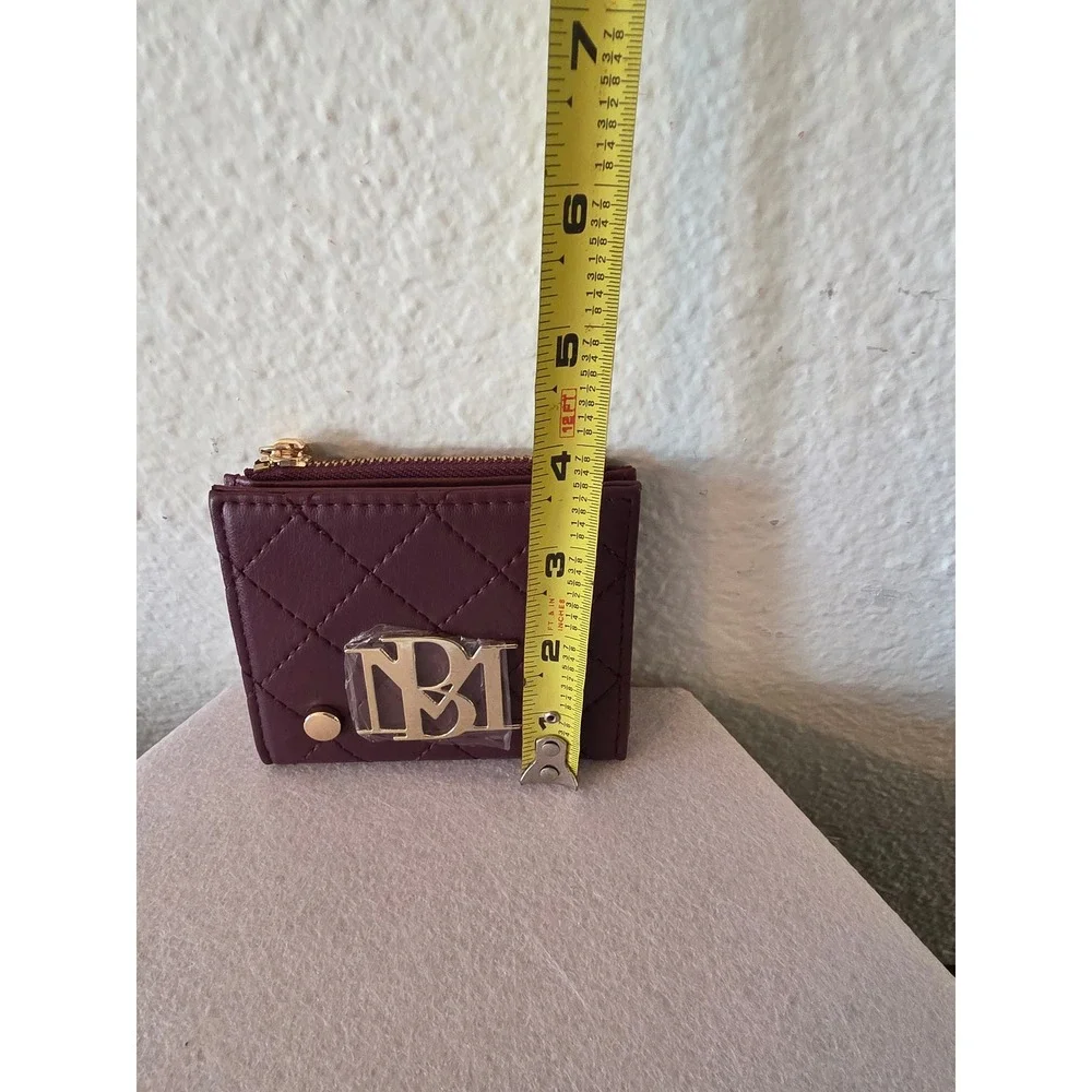 Badgley Mischka Plum Quilted Short Card Wallet BM-4177 Gold Hardware NEW